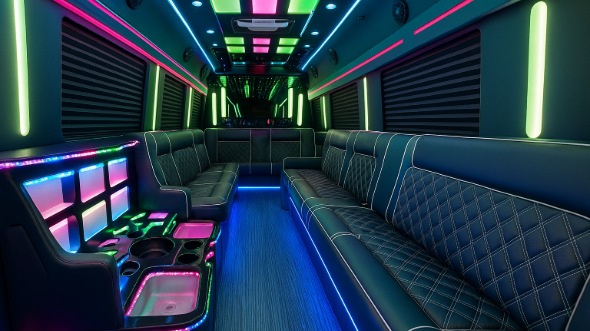Interior of Commerce Party Bus Company's 28 Passenger Party Bus in Commerce
