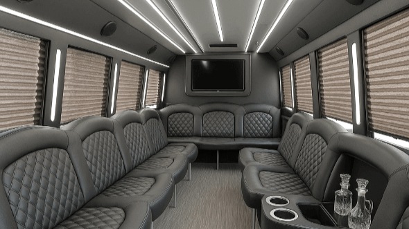 Interior of Rochester Hills Party Bus Company's 28 Passenger Party Bus in Rochester Hills