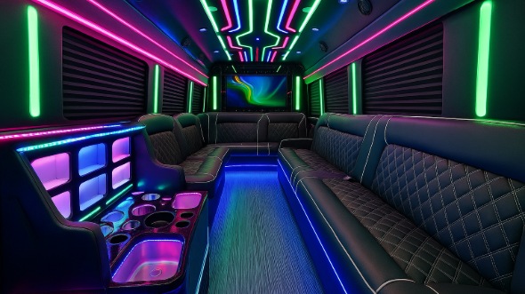 Interior of Pontiac Party Bus Company's 30 Passenger Party Bus in Pontiac