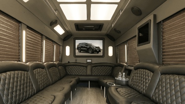 Interior of West Bloomfield Party Bus Company's 40 Passenger Party Bus in West Bloomfield